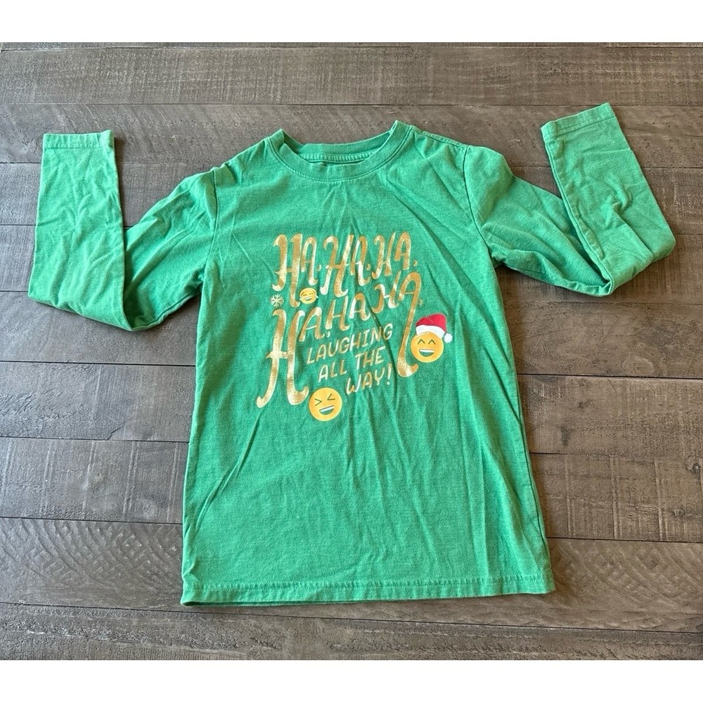 Cat & Jack unisex Green  "Ha‎ ha ha laughing" long sleeve tee size 8/10
